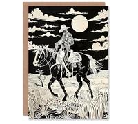 Artery8 Midnight Cowboy Black and White Western Desert Greeting Birthday Card Him Her All Blank