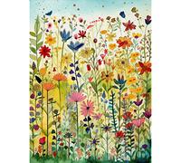 Artery8 Mixed Wildflower Bloom in Meadow Folk Art Unframed Wall Art Print Poster Home Decor Premium
