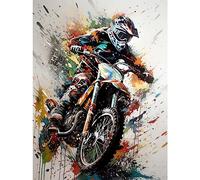 Artery8 Motocross Racer Paint Splat Action Shot Portrait Unframed Wall Art Print Poster Home Decor Premium