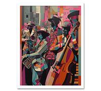 Artery8 New Orleans Jazz Festival Musicians Warming Up in The City Street Abstract Modern Painting Art Print Framed Poster Wall Decor 12x16 inch