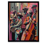 Artery8 New Orleans Jazz Festival Musicians Warming Up in The City Street Abstract Modern Painting Art Print Framed Poster Wall Decor 12x16 inch