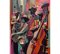 Artery8 New Orleans Jazz Festival Musicians Warming Up in The City Street Abstract Modern Painting Unframed Wall Art Print Poster Home Decor Premium
