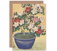 Artery8 Ohara Koson Blooming Azalea In Blue Pot Japanese Fine Art Greeting Card Plus Envelope Blank Inside Floraison Bleu Japonais