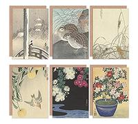 Artery8 Ohara Koson Japanese Azalea Chrysanthemums Cuckoo Grasshoppers Quail Snow Fine Art Greeting Card Pack of 6 Japonais Neige