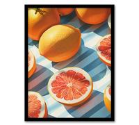Artery8 Pink Grapefruit Summer Fruit Slice Pattern Design For Kitchen Art Print Framed Poster Wall Decor 12x16 inch