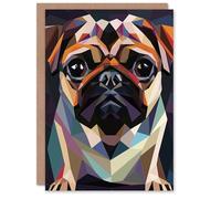 Artery8 Polygonal Pug Dog Lover Colourful Geometric Blank For Him Or Her Art Birthday Card