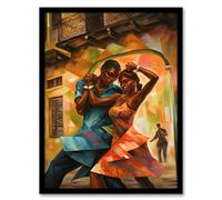 Artery8 Salsa Cuban Street Dance Colourful Dancing Painting Rhythm Body Energy Theatre Arts Artwork Artwork Framed Wall Art Print 18X24 Inch