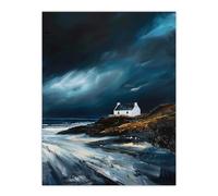 Artery8 Scottish Isle Cottage Oil Painting Stormy Coastal Living Room Large Wall Art Poster Print Thick Paper 18X24 Inch