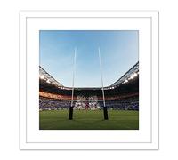 Artery8 Serer Rugby Goal Posts World Cup Stadium Sport Photo 9X9 Inch Square Wooden Framed Wall Art Print Picture with Mount