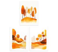 Artery8 Set of 3 Abstract Autumn Trees Forest Landscapes Living Room 12X16 Inch Wall Art Prints Pack
