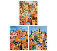 Artery8 Set of 3 Colourful Moroccan Cityscape Paintings Living Room 12X16 Inch Wall Art Prints Pack