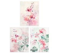 Artery8 Set of 3 Light Watercolour Geranium Flowers Living Room 12X16 Inch Wall Art Prints Pack