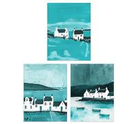 Artery8 Set of 3 Scottish Hebrides Teal Isle Mull Coastal Living Room 12X16 Inch Wall Art Prints Pack