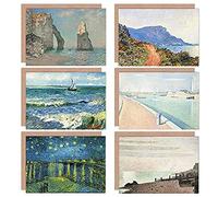 Artery8 Seurat Monet Van Gogh Starry Night Cliffs Landscape Mixed Fine Art Greeting Card Pack of 6 Étoile Nuit Paysage