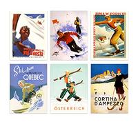 Artery8 Ski Adverts Austria Italy Poland Canada Set Of 6 Unframed Wall Art Prints Bathroom Bedroom Aesthetic Vintage Winter Skiing A4