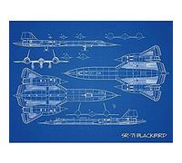 SR-71 Blackbird Habu US Aircraft Spy Plane Blueprint Plan Unframed Wall Art Print Poster Home Decor Premium Avion Bleu Mur Affiche Accueil Déco