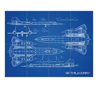 Artery8 SR-71 Blackbird Habu US Aircraft Spy Plane Blueprint Plan XL Giant Panel Poster (8 Sections) Avion Bleu Affiche