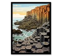 Artery8 The Giants Causeway Artwork Ireland Coastal Cliffs Volcanic Formation Irish Sea Art Print Framed Poster Wall Decor 12x16 inch