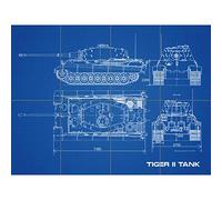 Artery8 Tiger II Panzerkampfwagen Heavy Tank Blueprint Plan XL Giant Panel Poster (8 Sections) Réservoir Bleu Affiche