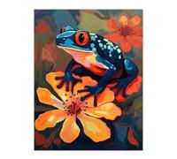 Artery8 Tropical Blue Frog On Orange Flower Striking Oil Painting Amazon Jungle Large Wall Art Poster Print Thick Paper 18X24 Inch