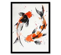 Artery8 Two Japanese Koi Carp Fish Bright Watercolour Living Room Artwork Framed Wall Art Print 18X24 Inch