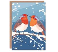 Artery8 Two Robin Birds on Snow Tree Branch Blank For Him Or Her Art Xmas Festive Christmas Card