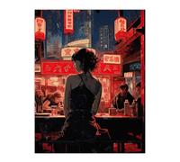 Artery8 Ukiyo Cyberpunk Jazz Bar Film Noir Neon Anime Artwork Painting Large Wall Art Poster Print Thick Paper 18X24 Inch
