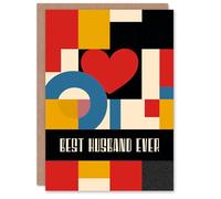 Artery8 Valentines Day Greeting Card Best Husband Ever Mondrian Design For Him Partner