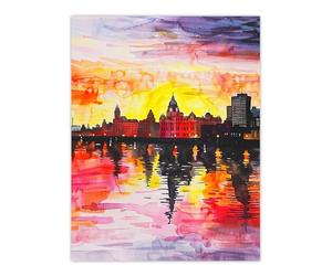 Artery8 Vibrant Liverpool City Waterfront Sunset Painting Living Room Large Wall Art Poster Print Thick Paper 18X24 Inch