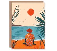 Artery8 Watching Summer Sunset Tranquil Seaside Beach For Him Man Holiday Card