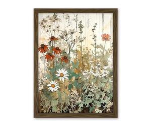 Artery8 Wildflowers Vintage Watercolour Painting Red White Daisy Flowers Spring Field Artwork Framed Wall Art Print 18X24 Inch