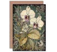 Artery8 William Morris Style Orchid Flowers Floral for Wife Her Mum Sister Daughter Mom Gran Nan Birthday Thank You Get Well Soon Blank Art Greeting Card