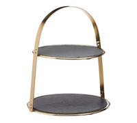 Artesà Cake Stand, 2 Tierces, Avec Plateaux De Service Ronds En Ardoise Et Finition En Laiton, 29,5 X 29,5 X 35 cm