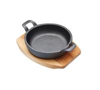 Artesa Casserole miniature en fonte Artesà avec planche de service en bois, poêle peu profonde allant au four, pour gratin, tapas, curry et viande, compatible avec une plaque à induction, ronde, noire
