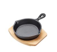 Artesa - Mini Poêle Ronde en Fonte avec Support en Bois, Poêle Multifonctions, 15 x 20 x 3 cm - Noir