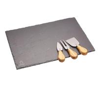 Artesa - Plateau en Ardoise Naturelle avec 3 Couteaux à Fromages en Inox et Bois d'Acacia, 35 x 25 cm