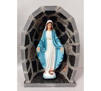 ArteSacraCaravaggio Grotte pour statue artisanale en marbre gris poli cm 37 x 26 avec statue de Notre-Dame Miraculeuse 30 cm en mrmo résine réalisée entièrement à la main production italienne
