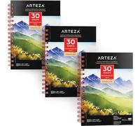 Arteza 3 blocs de papier aquarelle 300 g/m2, Chaque carnet aquarelle 13,9 x21,6 cm, 3 x 30 feuilles, Papier blanc pressé à froid, Pour peinture humide, sèche et techniques mixtes
