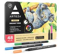 Arteza 48 feutres à pointe fine Inkonic 0,4 mm | Stylos fineliners 48 couleurs vives | Feutres coloriage adultes et enfants | Coloriage manga, BD, calligraphie, dessin | Encre non toxique anti-bavures