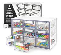 ARTEZA cabinet de stockage à 9 tiroirs, Organisateur gris à tiroirs multiples pour les fournitures d'art et les outils, boite de rangement en plastique avec bouchons [40 x 23,6 x 24,9 cm].