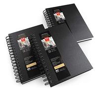 ARTEZA Carnets de croquis à l'aquarelle, 14x21,6 cm, 3 pack, noirs à couverture rigide, 64 feuilles, bloc papier pour aquarelle 300g/m², à reliure spirale pour aquarelle, gouache, acrylique, crayons