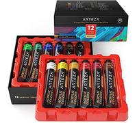 Arteza Coffret peinture acrylique, 12 tubes de couleurs (22ml), Pigments riches, Haute qualité, Non Toxique, Pour artistes professionnesl, peintres amateurs et peinture enfant