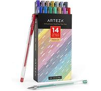 ARTEZA Ensemble de 14 Stylos Gel Métalliques - Couleurs Uniques - Corps Triangulaire - Pointes Fines 0.8-1.0 mm (Kit de 14 En Poche Plastique)