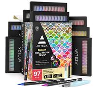 ARTEZA Feutres pinceaux | 96 couleurs | Feutres aquarellables | Dessin, peinture, aquarelle, calligraphie | Feutres coloriage adultes enfants | Aquarelle facile | Encre non toxique