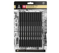 ARTEZA Fineliner Pack de 12 Stylos Feutres Haute Qualité Pointe Fine, Durables Pour Écriture, Croquis et Dessin, Encre Couleur Noir Inodore à Base D’eau, Sans Acide, Anti-Bavures (Pointes de 0.4 mm)