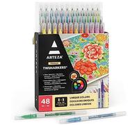 ARTEZA Lot de 48 feutres double pointe | 48 couleurs éclatantes | Feutre coloriage pointe fine et feutre pinceau | Feutres calligraphie | Feutre mandala | Feutres coloriage adultes et enfants