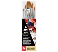 ARTEZA Lot de 5 pinceaux aquarelles de Formes Assorties, pinceaux synthétiques à Poils Doux avec viroles Anti-Rouille, Fournitures artistiques pour débutants et Experts
