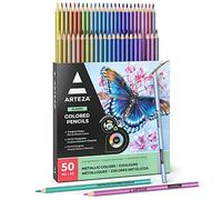 ARTEZA Lot de 50 crayons de couleur métalliques pour adultes - Prise en main triangulaire - Fournitures d'art professionnelles pour artistes - Pour coloriage et croquis