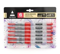 Arteza Lot de 6 stylos pinceaux à eau, avec pointes en nylon doux assorties, stylos auto-hydratants pour peinture aquarelle, encre et aquarelle