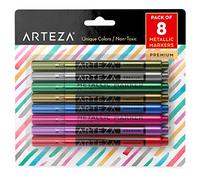 ARTEZA Marqueur Effet Métallique Pour Le Verre, 8x Couleurs Vives Uniques, Écrit Aussi Sur Plastique, Céramique, Papier, Bois, Métal. Effaçable, Sèche Vite, Résiste À L’Eau, Non Toxique (8x Feutres)